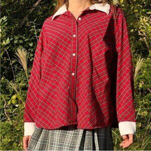 Liz Claiborne Red Plaid Button-Up Shirt With White Collar & Cuffs Size 2 Petite